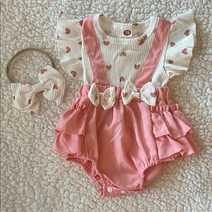 Pink Heart Baby Romper with Headband